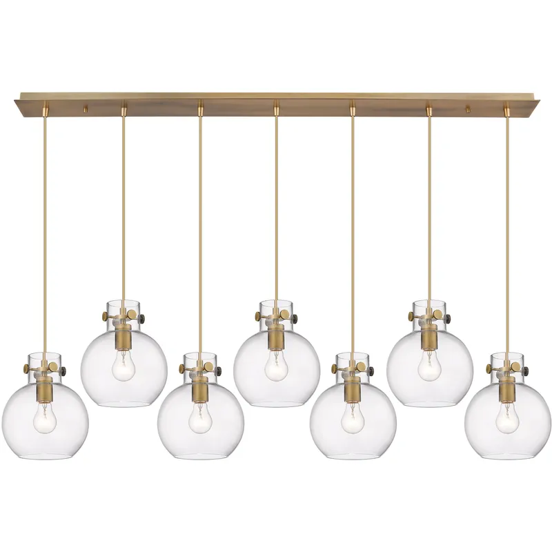 Newton Sphere 7 Light 51.75 inch Brushed Brass Linear Pendant Ceiling Light in Clear Glass