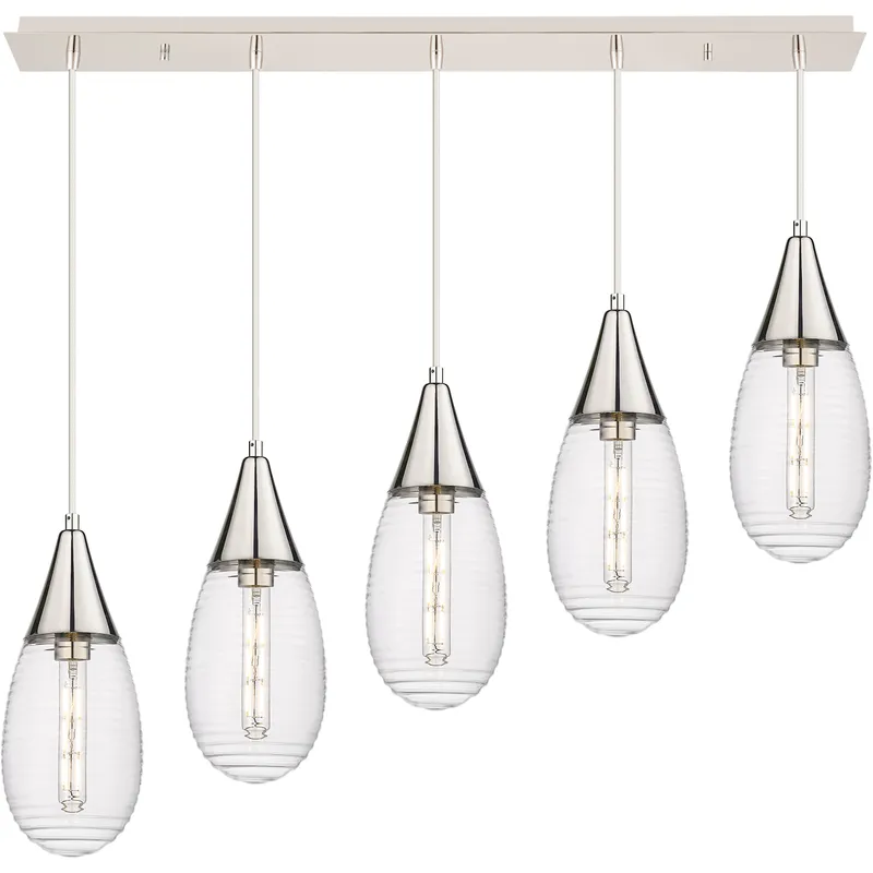 Malone 5 Light 37.75 inch Polished Nickel Linear Pendant Ceiling Light in Clear Glass