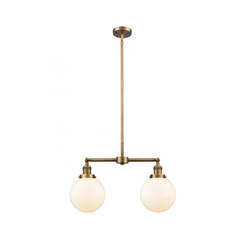 Franklin Restoration Large Beacon 2 Light 25 inch Brushed Brass Chandelier Ceiling Light in Matte White Glass, Franklin Restoration