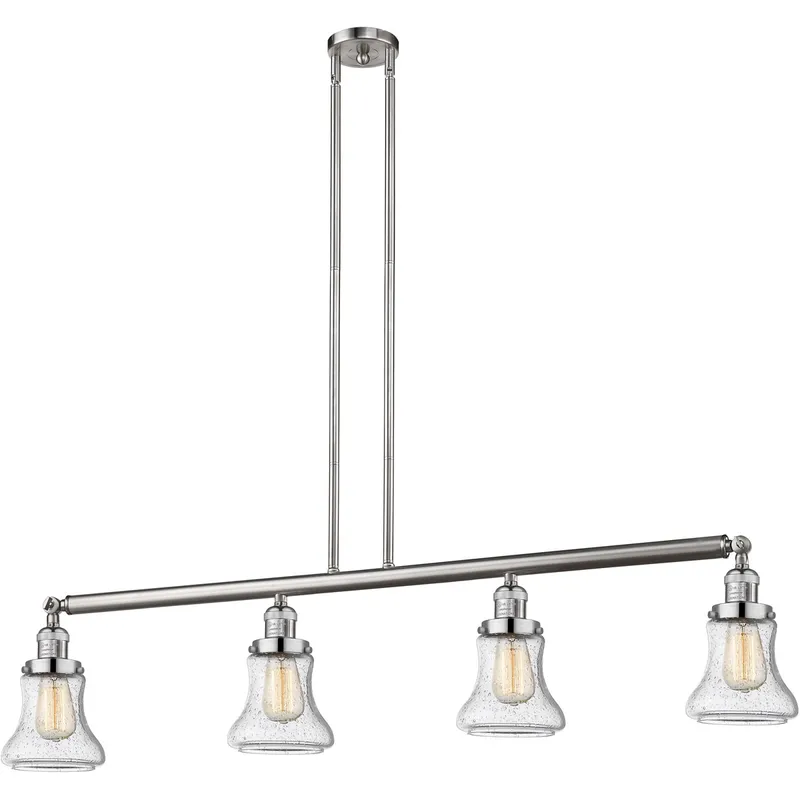 Franklin Restoration Bellmont 4 Light 50.88 inch Brushed Satin Nickel Island Light Ceiling Light in Seedy Glass, Franklin Restoration