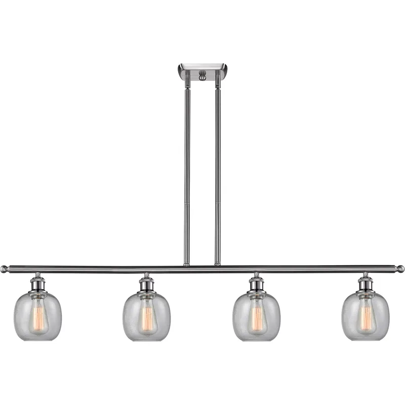 Ballston Belfast 4 Light 48 inch Brushed Satin Nickel Island Light Ceiling Light in Seedy Glass, Ballston
