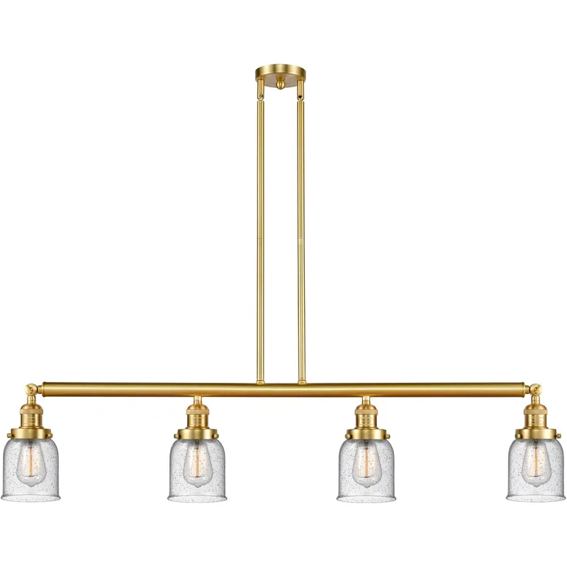 Franklin Restoration Small Bell 4 Light 49.63 inch Satin Gold Island Light Ceiling Light in Seedy Glass, Franklin Restoration