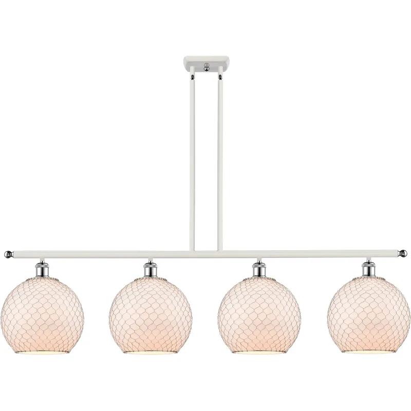 Ballston Large Farmhouse Chicken Wire 4 Light 48 inch White and Polished Chrome Island Light Ceiling Light, Ballston