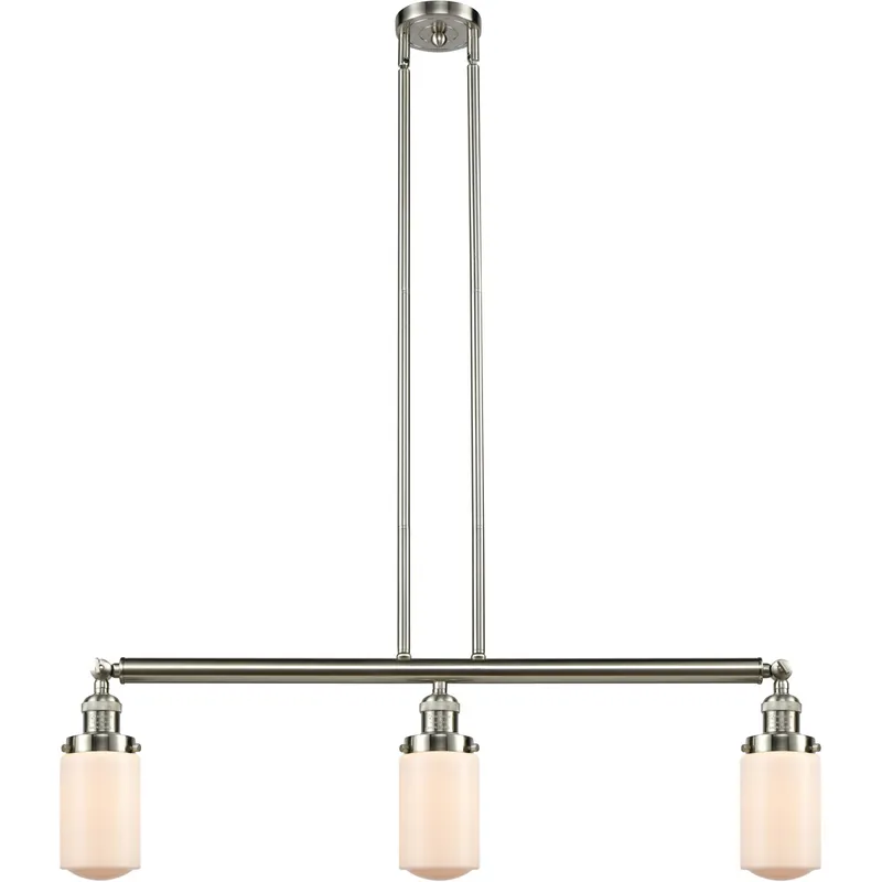 Franklin Restoration Dover 3 Light 37 inch Brushed Satin Nickel Island Light Ceiling Light in Matte White Glass, Franklin Restoration