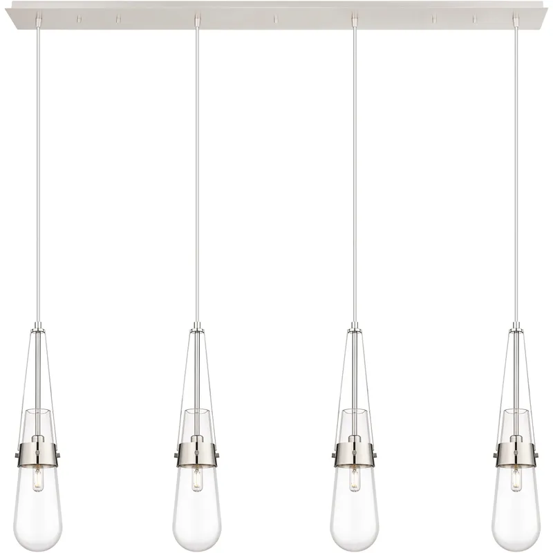 Milan 4 Light 48.13 inch Polished Nickel Linear Pendant Ceiling Light in Clear Glass