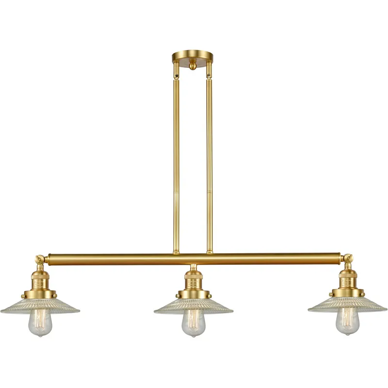 Franklin Restoration Halophane 3 Light 41 inch Satin Gold Island Light Ceiling Light in Clear Halophane Glass, Franklin Restoration