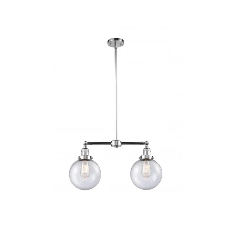 Franklin Restoration Large Beacon 2 Light 25 inch Polished Chrome Chandelier Ceiling Light in Seedy Glass, Franklin Restoration