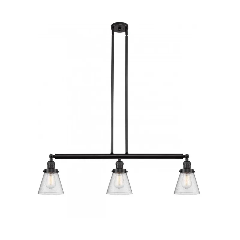 Franklin Restoration Small Cone 3 Light 39 inch Oil Rubbed Bronze Island Light Ceiling Light in Seedy Glass, Franklin Restoration
