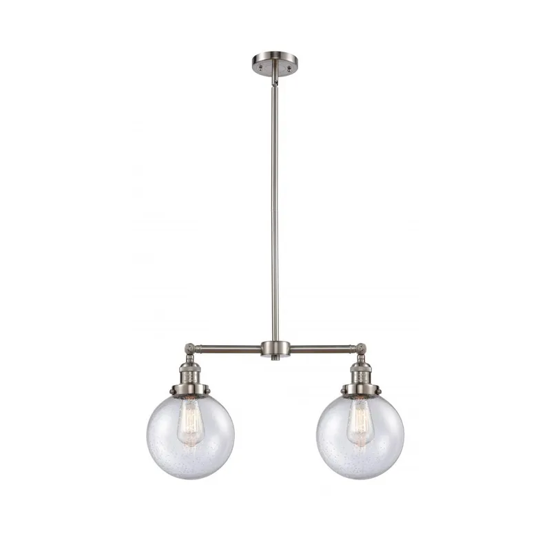 Franklin Restoration Large Beacon 2 Light 43 inch Brushed Satin Nickel Island Light Ceiling Light in Seedy Glass, Franklin Restoration