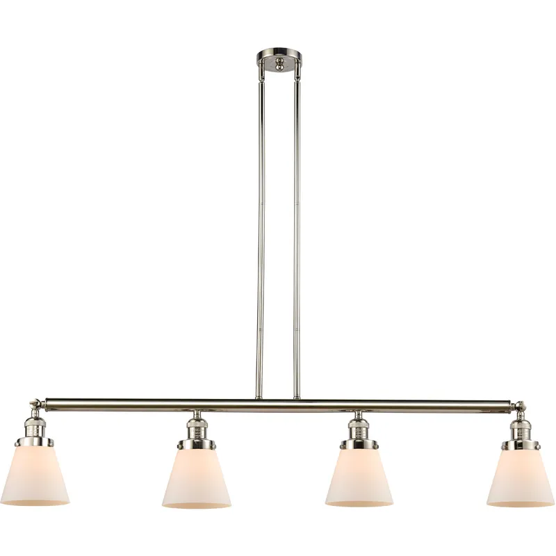 Franklin Restoration Small Cone LED 50.88 inch Polished Nickel Island Light Ceiling Light in Matte White Glass, Franklin Restoration