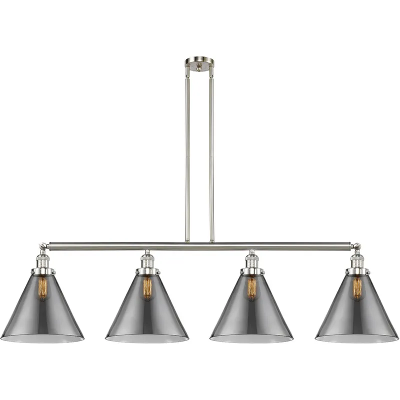 Franklin Restoration X-Large Cone LED 56 inch Brushed Satin Nickel Island Light Ceiling Light in Plated Smoke Glass, Franklin Restoration