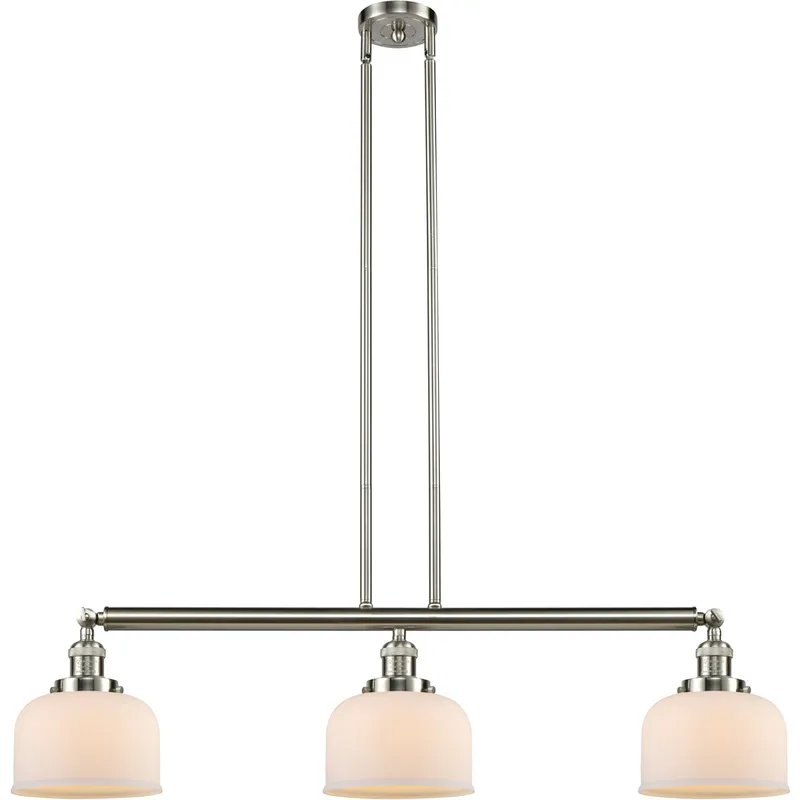 Franklin Restoration Large Bell LED 41 inch Brushed Satin Nickel Island Light Ceiling Light in Matte White Glass, Franklin Restoration