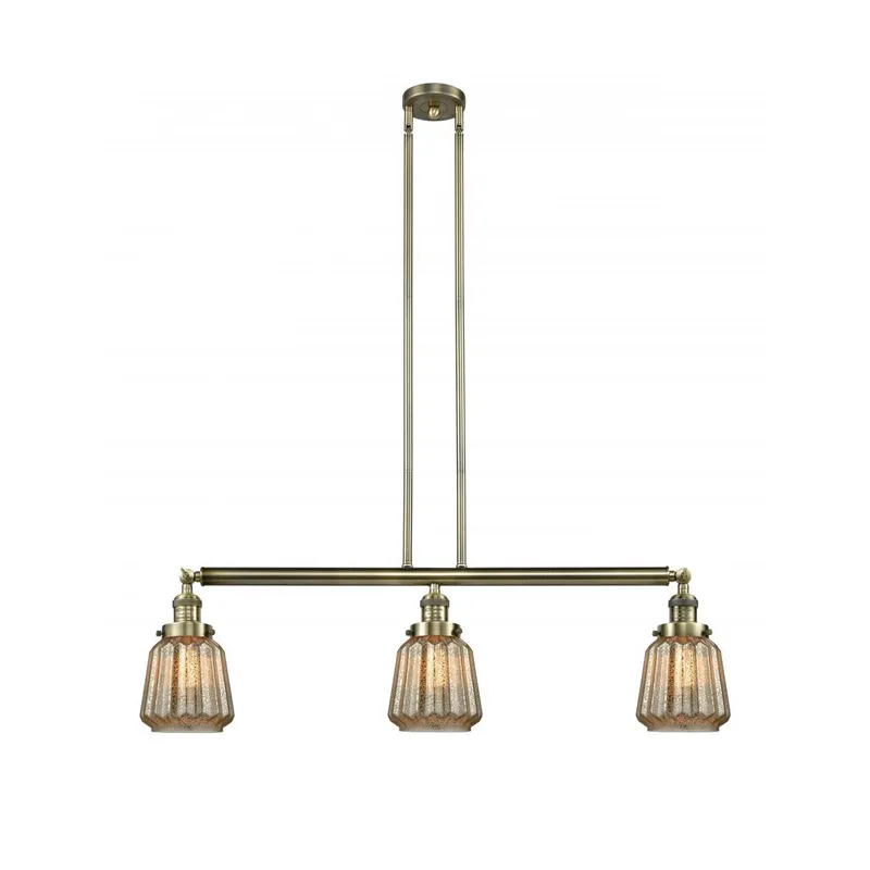Franklin Restoration Chatham 3 Light 39 inch Antique Brass Island Light Ceiling Light in Incandescent, Mercury Glass, Franklin Restoration