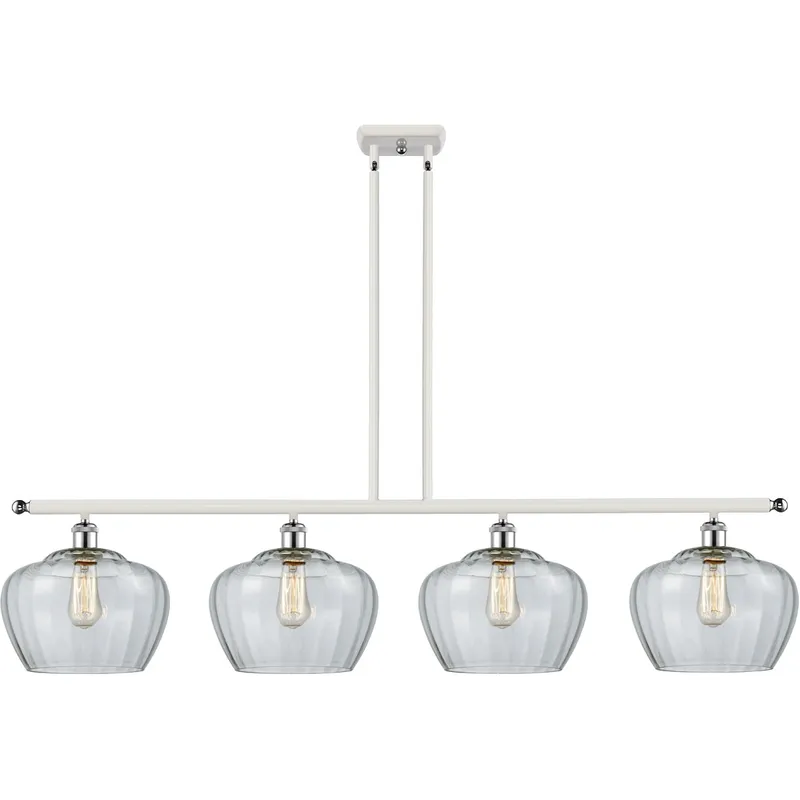Ballston Large Fenton LED 48 inch White and Polished Chrome Island Light Ceiling Light in Clear Glass, Ballston