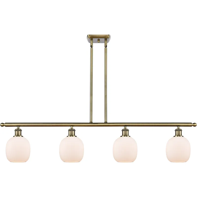 Ballston Belfast 4 Light 48 inch Antique Brass Island Light Ceiling Light in Matte White Glass, Ballston