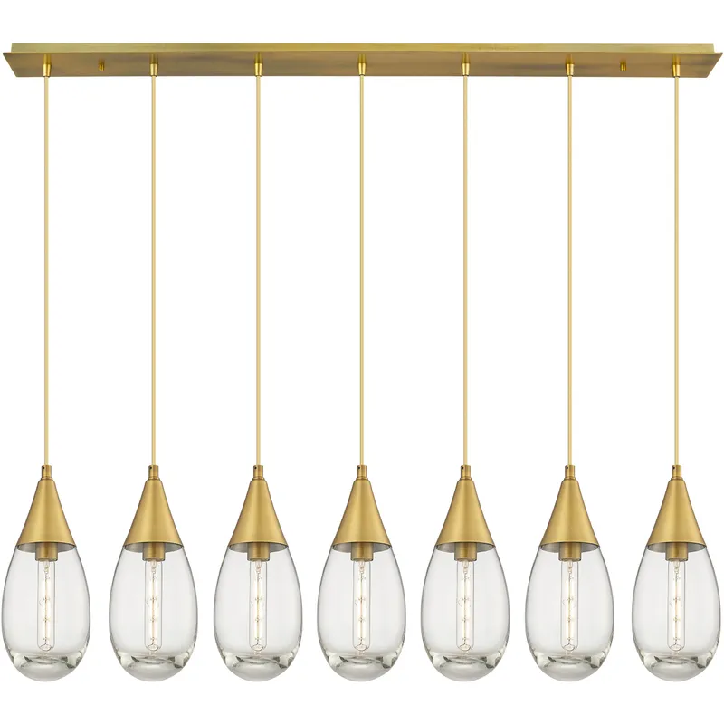 Malone 7 Light 49.75 inch Brushed Brass Linear Pendant Ceiling Light in Clear Glass