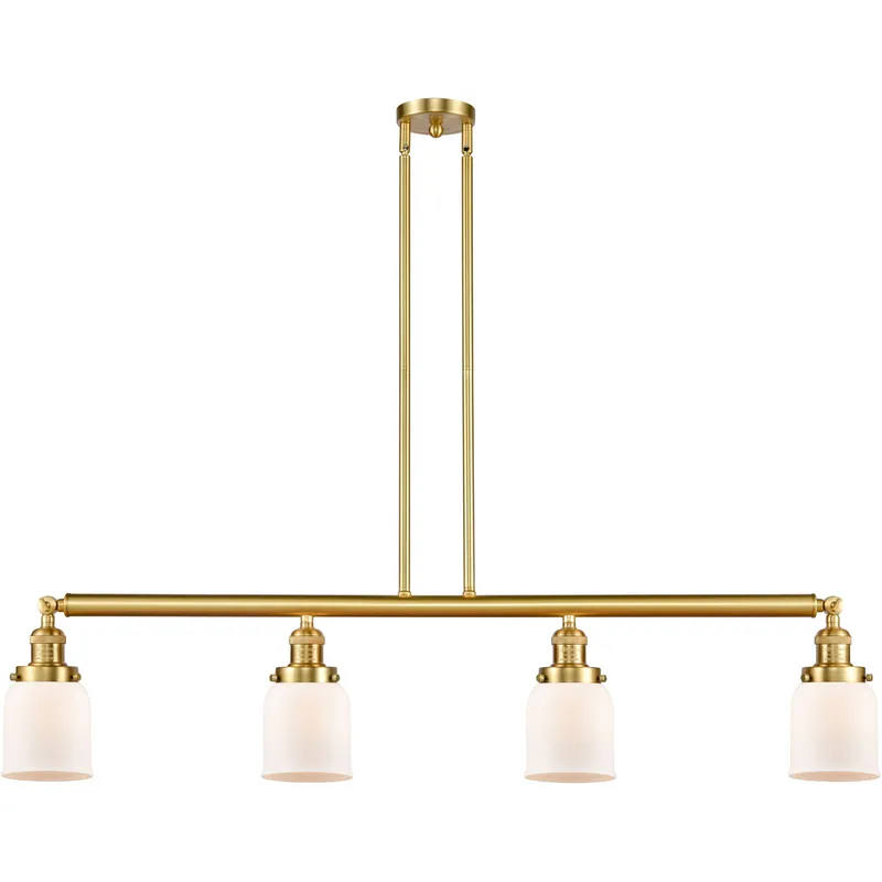Franklin Restoration Small Bell 4 Light 49.63 inch Satin Gold Island Light Ceiling Light in Matte White Glass, Franklin Restoration