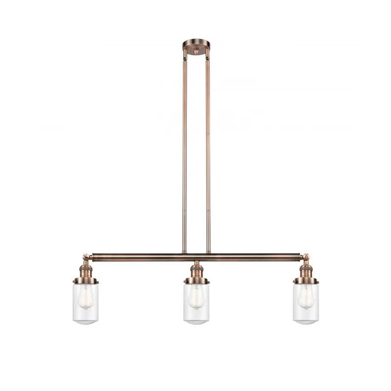 Franklin Restoration Dover 3 Light 37 inch Antique Copper Island Light Ceiling Light in Clear Glass, Franklin Restoration