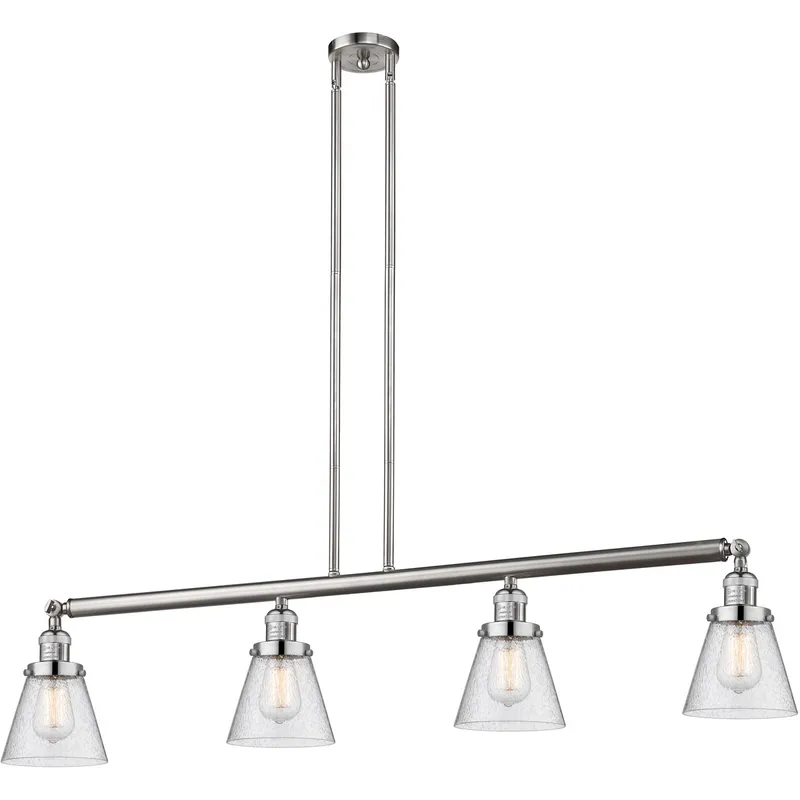 Franklin Restoration Small Cone LED 50.88 inch Brushed Satin Nickel Island Light Ceiling Light in Seedy Glass, Franklin Restoration