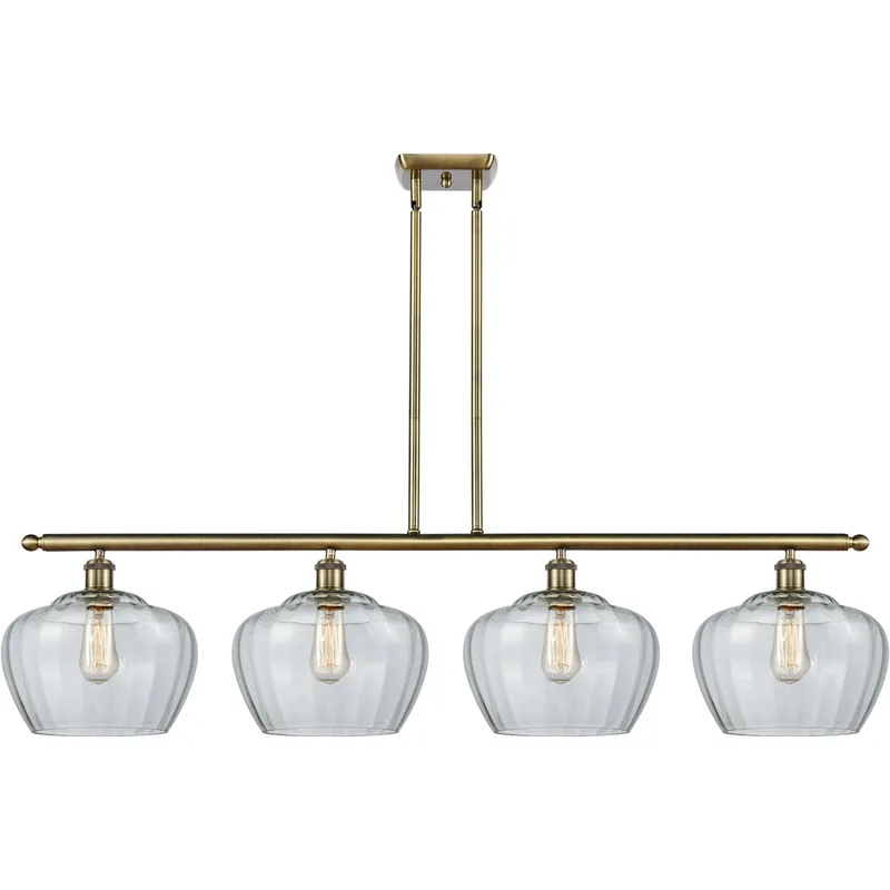 Ballston Large Fenton LED 48 inch Antique Brass Island Light Ceiling Light in Clear Glass, Ballston