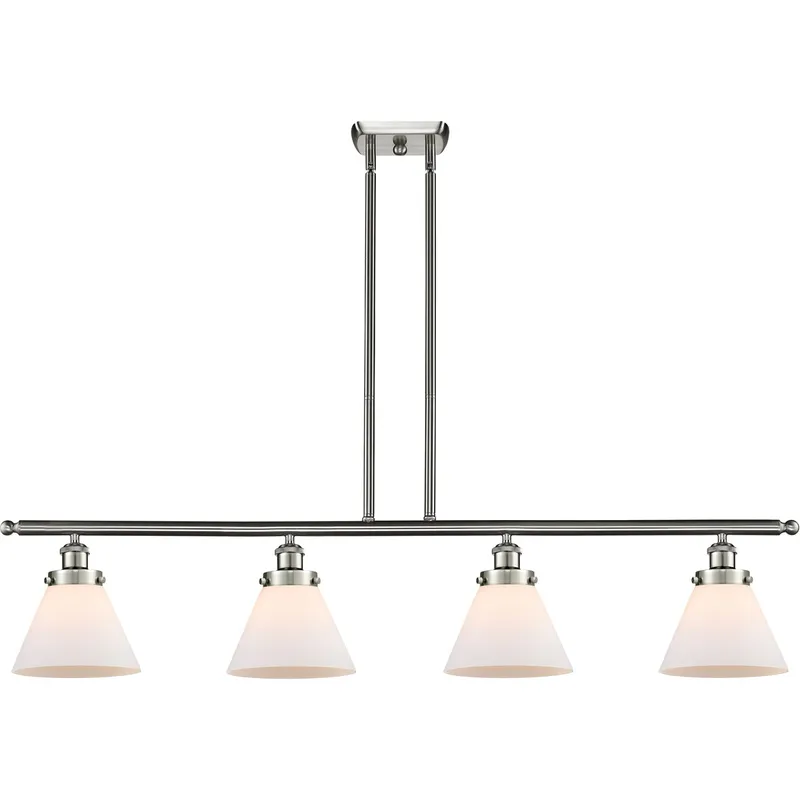 Ballston Large Cone 4 Light 48 inch Brushed Satin Nickel Island Light Ceiling Light in Matte White Glass, Ballston