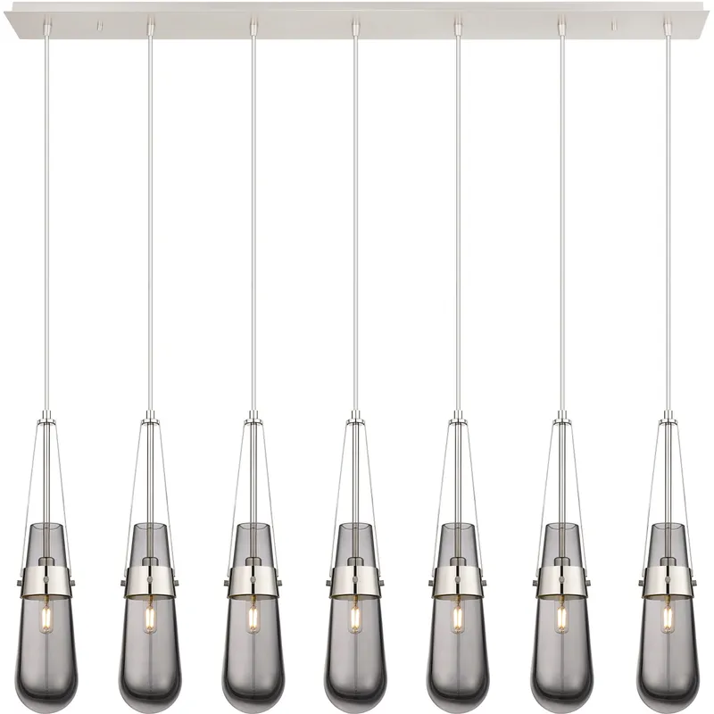 Milan 7 Light 48.13 inch Polished Nickel Linear Pendant Ceiling Light in Light Smoke Glass