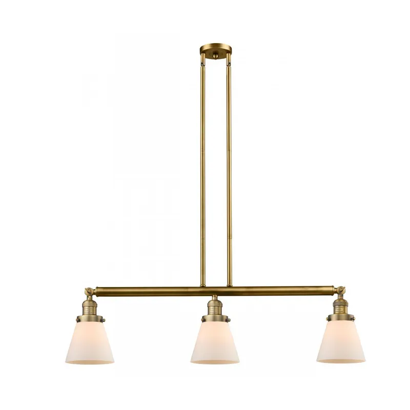 Franklin Restoration Small Cone 3 Light 39 inch Brushed Brass Island Light Ceiling Light in Matte White Glass, Franklin Restoration
