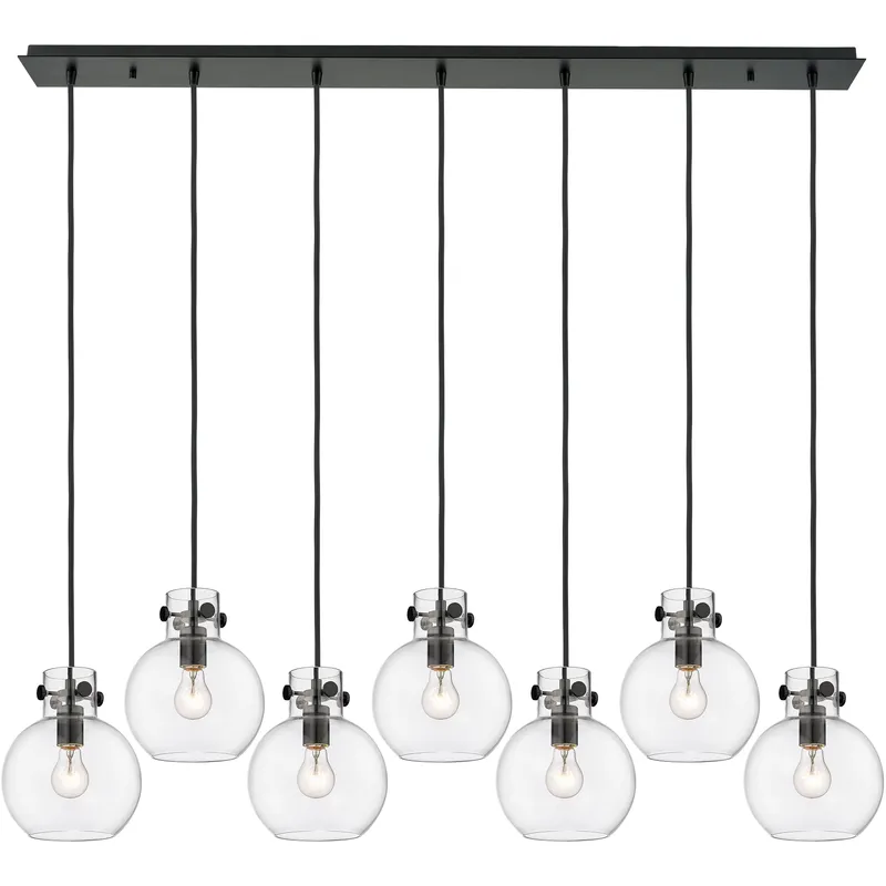 Newton Sphere 7 Light 51.75 inch Matte Black Linear Pendant Ceiling Light in Clear Glass