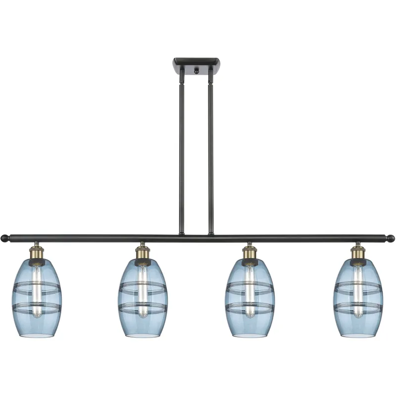 Ballston Vaz 4 Light 48 inch Black Antique Brass Stem Hung Island Light Ceiling Light