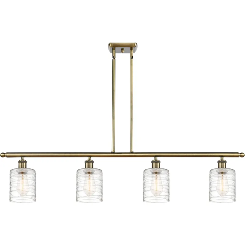 Ballston Cobbleskill LED 48 inch Antique Brass Island Light Ceiling Light in Deco Swirl Glass