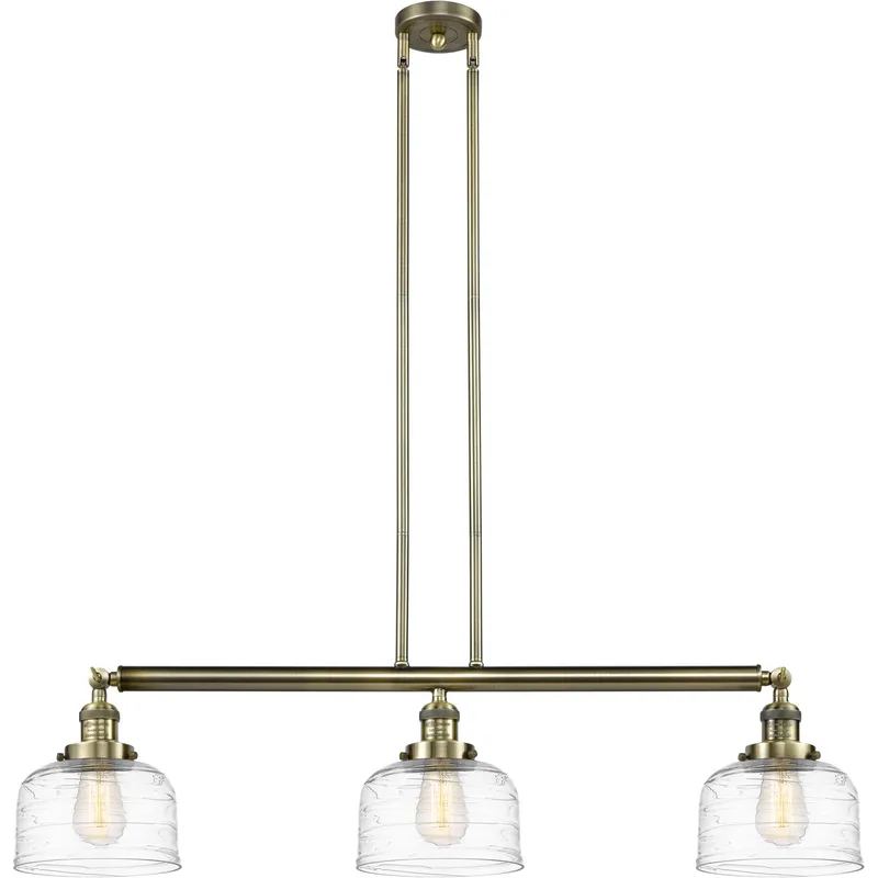 Franklin Restoration Bell LED 40.5 inch Antique Brass Island Light Ceiling Light in Clear Deco Swirl Glass