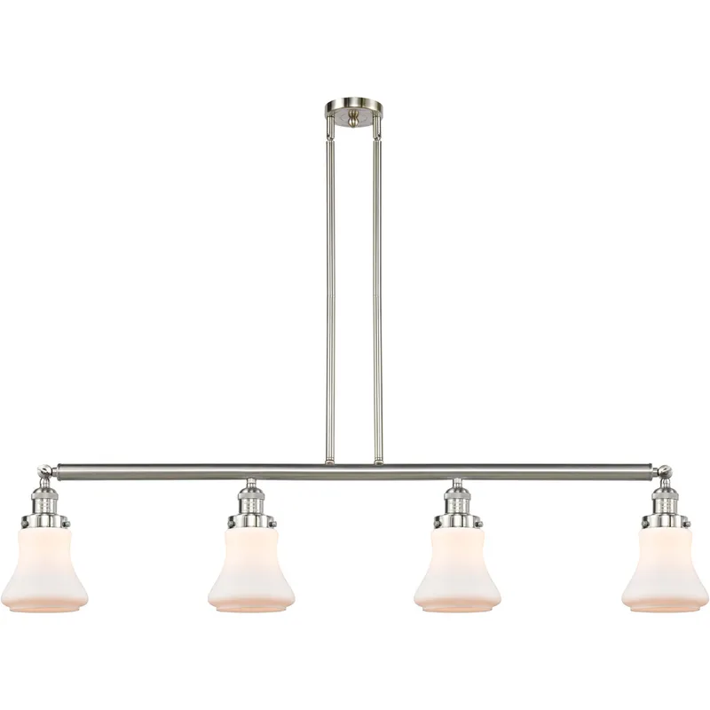 Franklin Restoration Bellmont 4 Light 50.88 inch Brushed Satin Nickel Island Light Ceiling Light in Matte White Glass, Franklin Restoration
