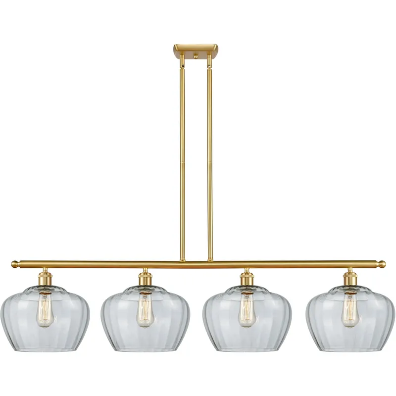 Ballston Large Fenton LED 48 inch Satin Gold Island Light Ceiling Light in Clear Glass, Ballston