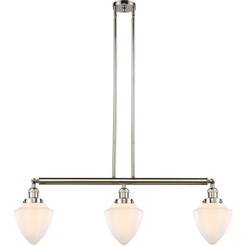 Franklin Restoration Bullet 3 Light 38 inch Polished Nickel Island Light Ceiling Light in Matte White Glass