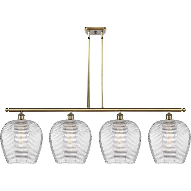 Ballston Norfolk 4 Light 50 inch Antique Brass Island Light Ceiling Light in Clear Glass