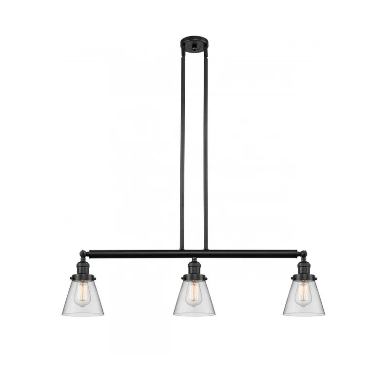 Franklin Restoration Small Cone 3 Light 39 inch Matte Black Island Light Ceiling Light in Clear Glass, Franklin Restoration