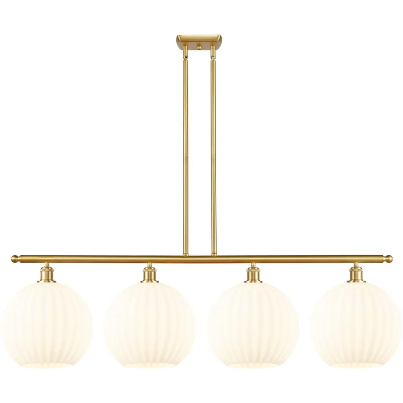 Ballston White Venetian 4 Light 50.25 inch Satin Gold Stem Hung Island Light Ceiling Light
