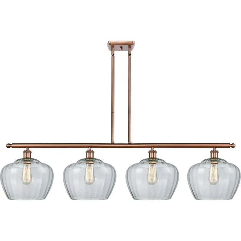 Ballston Large Fenton LED 48 inch Antique Copper Island Light Ceiling Light in Clear Glass, Ballston