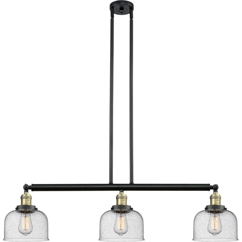 Franklin Restoration Large Bell LED 41 inch Black Antique Brass Island Light Ceiling Light in Seedy Glass, Franklin Restoration