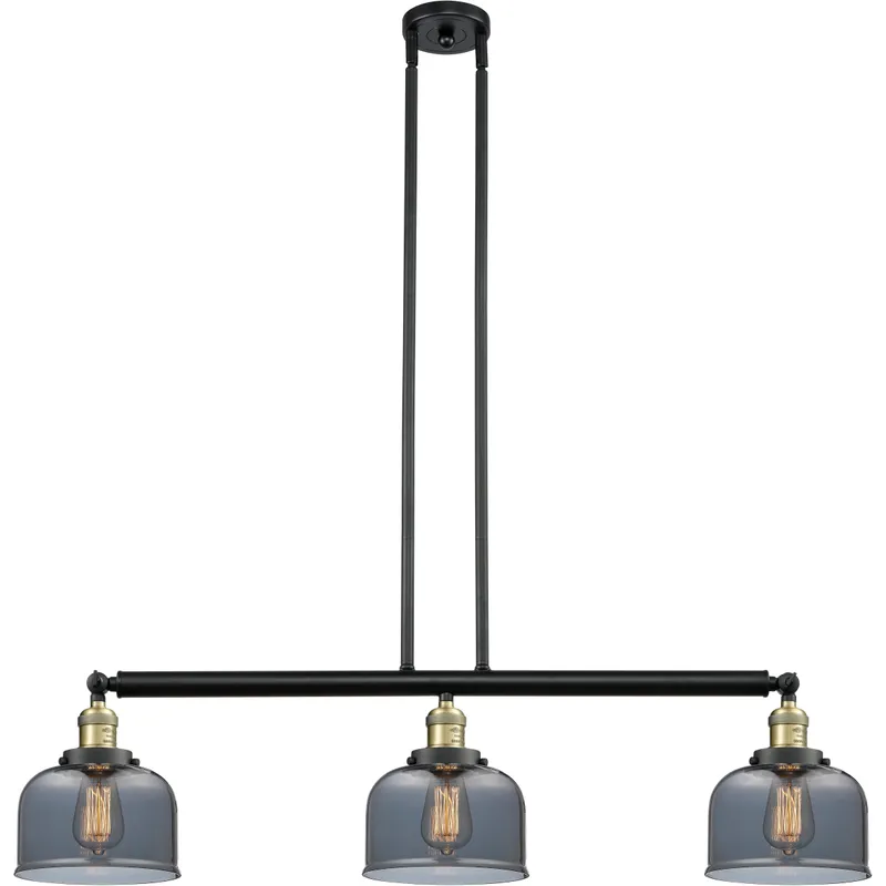 Franklin Restoration Large Bell LED 41 inch Black Antique Brass Island Light Ceiling Light in Plated Smoke Glass, Franklin Restoration