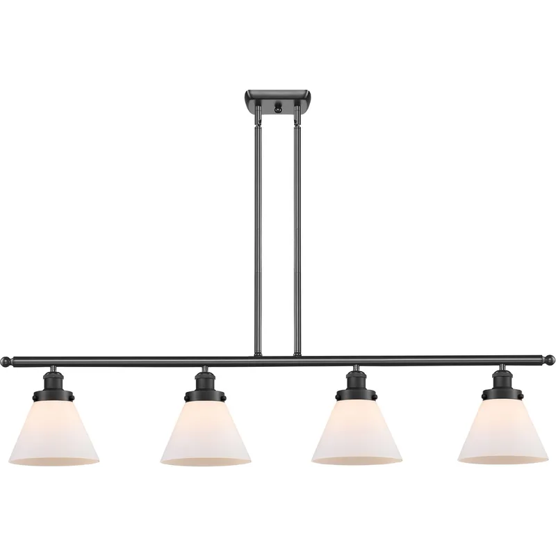 Ballston Large Cone 4 Light 48 inch Matte Black Island Light Ceiling Light in Matte White Glass, Ballston