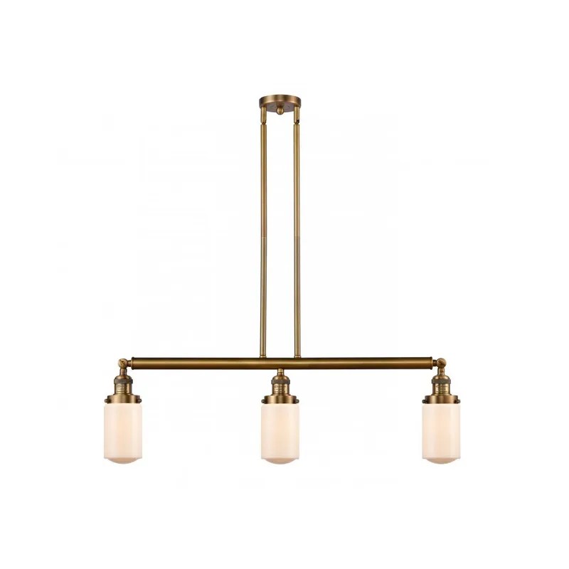 Franklin Restoration Dover 3 Light 37 inch Brushed Brass Island Light Ceiling Light in Matte White Glass, Franklin Restoration
