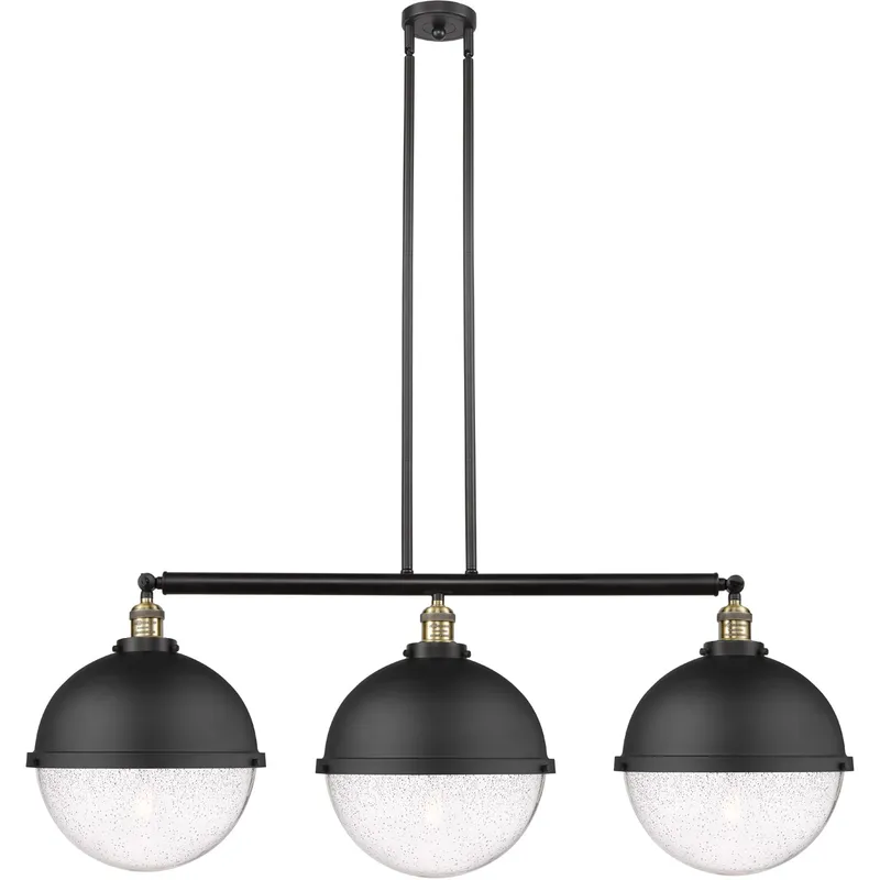 Franklin Restoration Hampden Island Light Ceiling Light in Black Antique Brass, Seedy Glass