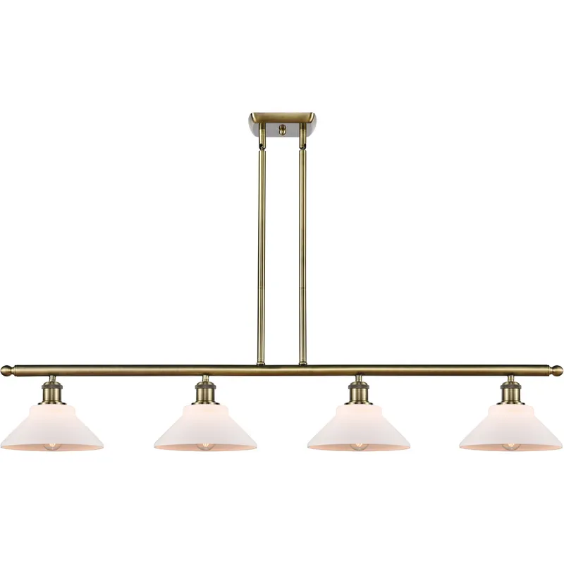 Ballston Orwell 4 Light 48 inch Antique Brass Island Light Ceiling Light in Matte White Glass, Ballston
