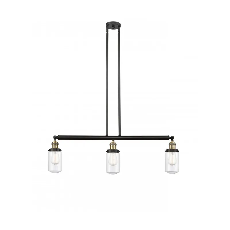 Franklin Restoration Dover 3 Light 37 inch Black Antique Brass Island Light Ceiling Light in Clear Glass, Franklin Restoration