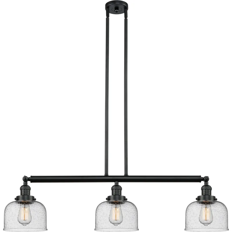 Franklin Restoration Large Bell LED 40.5 inch Matte Black Island Light Ceiling Light in Seedy Glass, Franklin Restoration