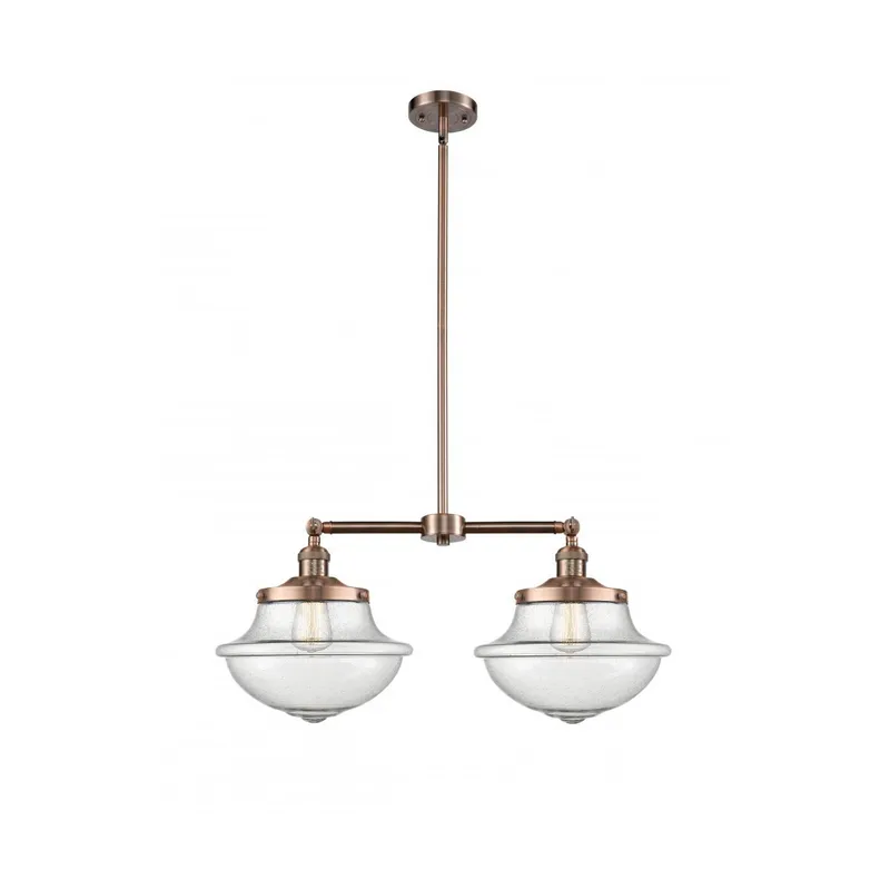 Franklin Restoration Large Oxford 2 Light 25 inch Antique Copper Island Light Ceiling Light in Seedy Glass, Franklin Restoration