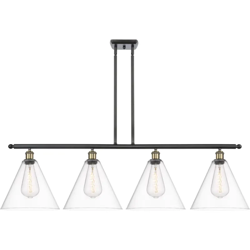 Ballston Ballston Cone Island Light Ceiling Light in Black Antique Brass, Clear Glass