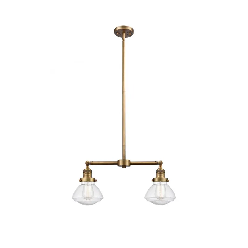 Franklin Restoration Olean 2 Light 22 inch Brushed Brass Island Light Ceiling Light in Seedy Glass, Franklin Restoration