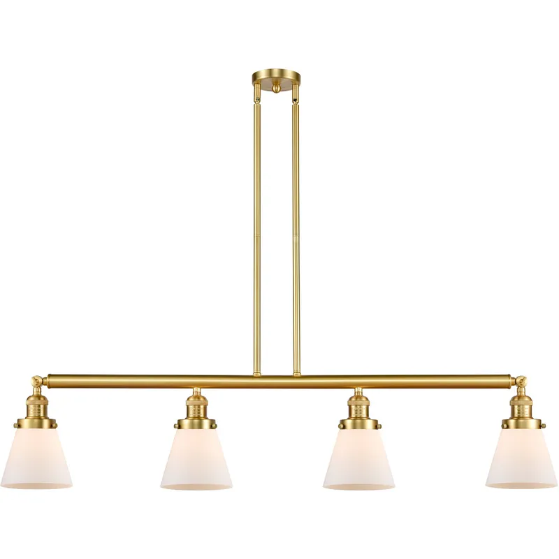 Franklin Restoration Small Cone LED 50.88 inch Satin Gold Island Light Ceiling Light in Matte White Glass, Franklin Restoration